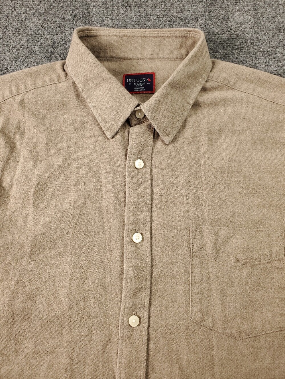 UNTUCKit Sherwood Button Up Shirt XL Slim Fit Flannel Tan Beige Smart Casual - Picture 5 of 10